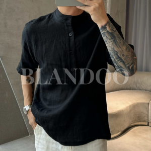 High Quality Chinese Style Pure Linen Comfortable Short Sleeve Mens Loose Luxury Base Shirt Fashionable Urban Youth Banquet