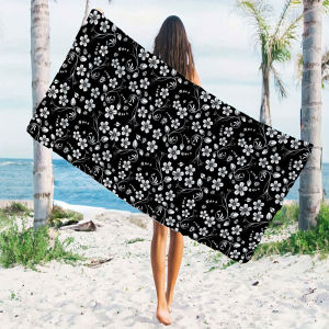 black white floral damask Quick Drying Microfiber Beach Towel Lightweight for Swimming Camping Yoga - Bath Towel