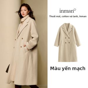 INMAN | Áo Khoác Lông Cừu Dài ấm rộng lót lụa Alpaca