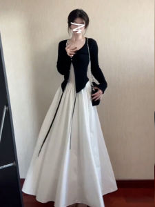 HUAYILING | Elegant White Strap Dress Long Skirt