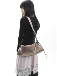 JANDRESS | Asymmetrically Perforated Crossbody Hobo Bag Soft Antique Leather
