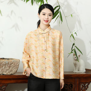 Loose Silk Casual Shirt New Chinese Style Simple Tang Costume Top Silk Blend Online Exclusive Spring 2024 New Arrival
