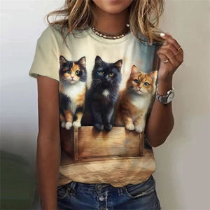 Womens Shirts Cat Dog 3d Print Casual Short Sleeve Funny T Shirts Fashion Streetwear O-Neck Clothing T shirt Men Kids Tshirt