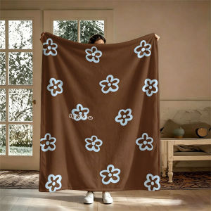BILIBILI | Blue Outline Flowers Brown Flannel Blanket Perfect for Sofa Office Bed Travel Sleep Read Relax Camping Four Season Use
