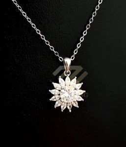 Dây Chuyền Nữ Hoa Hướng Dương Bạc Ý 925 Cao Cấp Xi Vàng Trắng 5 lớp Đính Kim Cương Moissanite Kèm Kiểm Định GRA Chính Hãng