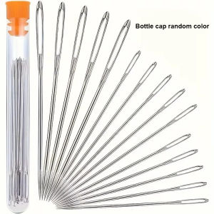 15PCS DIY Craft Tools Large Eye Needles Steel Embroidery Cross Stitch Knitting Yarn Sewing Hand Crochet Hook Set Kit