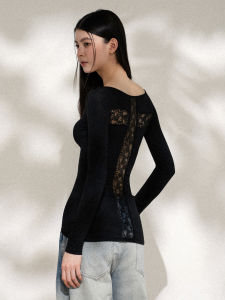 Offsoul Original American Retro Hot Girl Lace Long Sleeve Womens T-shirt Back Cross Hollow Outwear Inner Match Casual Tee