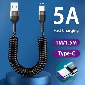 5A 66W USB Type-C Fast Charging Cable Spring Telescopic Cable For Iphone Xiaomi Samsung Accessories Car USB Data Charging Cable