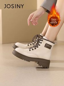 Josiny | Womens White Chelsea Boots Thick Soles Chunky Heel