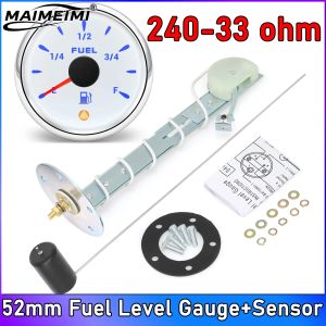 RYSJM | 7 colors LED Backlight 52mm Fuel Level Gauge + Aalrm Light 240-33ohm Fuel Gauge + Fuel Level Sensor For Oil Tank Level