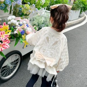 Princess Style Mesh Splicing Baseball Jacket for Girls Spring Autumn Cotton Blend Fabric Breathable Long Sleeve Zipper Closure