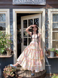 Summer Flared Sleeve Waist Cinching A-line Dress