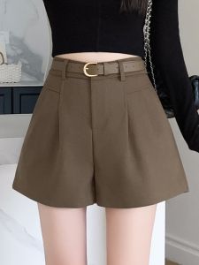 Caramel-colored Suit Short Pants Womens Autumn Winter New High-waist Slim A-line Wide-leg Pants Casual Bottom Boot Pants