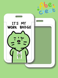 ปลอกใส่บัตรด้านเดียวลายแมวสีเขียวลายการ์ตูน | ต้องง่ายบัตรติดหน้าอกน่ารักแบบด้านบัตรทำงานเข้าประตูบัตรโรงเรียนรถไฟใต้ดินรถบัส