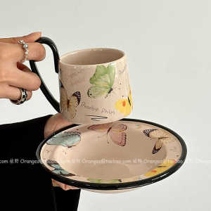 Oranges High Handle Coffee Cup for Afternoon Tea And Latte Original Design Ceramic Cup Nordic Style Tea Set Small Batch Gift