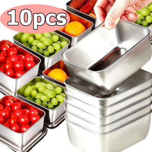 10pcs Stainless Steel Lunch Box with Lid / Kitchen Bento Box / Heat & Cold Resistant Fresh-keeping Case / Fridge Sealing Box / Fruit Vegetable Storage Box