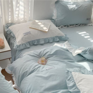 Pure Cotton Washed Bedding Set with Lace Hemline Korean Simple Princess Style Four Piece Suite Bed Skirt Style Comforter Cover