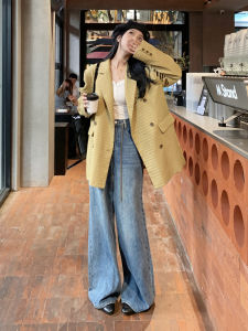 Xialanxiyu Autumn New Drawstring Retro Casual Pants High Waist Wide Leg Straight Jeans Vintage Washed Denim Trousers for Women