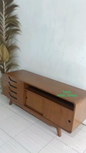 Meja TV Minimalis Jati Laci 4 Bufet TV Retro Kayu Jati Terlaris