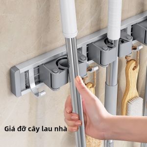 Giá Treo Cây Lau Nhà Và Chổi Treo Tường Có 5 Móc Giá Đỡ Bằng Nhôm Thân Thiện Với Môi Trường Để Làm Sạch Dụng Cụ Trong Phòng Tắm