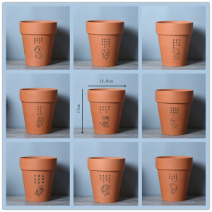 Red Clay Flower Pot with Tray Breathable Chinese Zodiac Animal Design Rat Ox Tiger Rabbit Horse Sheep Monkey Chicken Dog Pig
