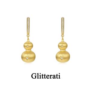 Gold Gourd Earrings Womens New Style Fashionable Lightweight Luxury Handmade Alloy Ear Jewelry Gift for Girlfriend