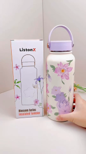 ListonX 1000ML Floral Elegance Tumbler – Premium SUS304 Stainless Steel 10 Chic Flower Designs Hot & Cold Flask