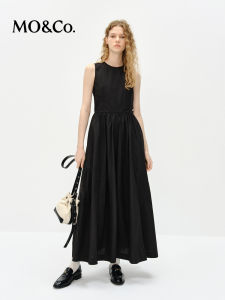 MO＆Co. Metal Zipper Sleeveless A-Line Dress Elastic Waist Casual Spring Cotton Dress for Ladies round Neck Single Piece