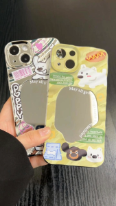 ผีเสื้อ Wave Mirror เคส For iPhone 11 13 15 16 12 14 Pro Max XR 7 8 Plus X XS Max SE2 ชุบ เปลือกกระจกเวฟ เรียบง่าย เคสทรศัพท์ กันกระแทก