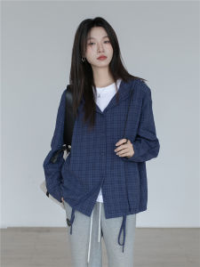 Retro Plaid Hooded Shirt Womens Long Sleeve Loose Casual Layering Button up Cotton Blend Breathable Spring Autumn Shirt