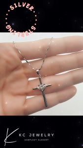 KC Jewelry S925 Silver - White Gold Plated Diamond Love Cross Pendant
