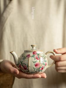 Cơm Vàng Sứ Chín Đào Trà Gốm Pha Ấm Trà Hộ Gia Đình Trà Đơn West施 Nồi Đá Nhỏ Nứt Nồi