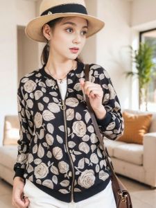 Fashion Printed Color Thin Section Zipper Short Outwear Womens Baseball Uniform Spring and Summer 2024 Mother Wear Plus Size Sun Protection Clothing Fashion