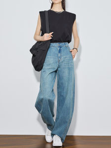 Blue High Waist Wide Leg Jeans Womens Thin Summer Extended Length Slimming Scythe Leggings Casual Style Wear Resistant