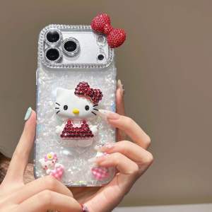 Sanrio | Kawaii Glitter Diamond Hello Kitty Phone Case For iPhone 11 12 13 14 15 16 17 Pro Max Plus 17 Pro Shockproof Cartoon Back Cover
