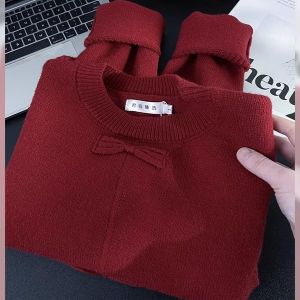 New Chinese Style Long Sleeve Knitted Overcoat Spring Fashionable Unique National Style Sweater Womens Top Red Button Design