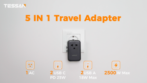 TESSAN PD Universal Travel Adapter USB Type C 25W Fast Charge Portable Adapter Travel for Japan Taiwan Koran Singapore Compatible with Over 200 Countries