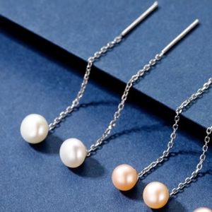 Fashionable Long S925 Sterling Silver Earrings for Women Natural Freshwater Pearl Dangle Earrings Korean Style Jewelry Accessories