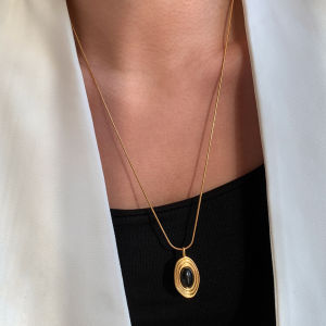 CAFFTI | Adjustable Luxury Long Necklace Natural Black Agate Gold Silver
