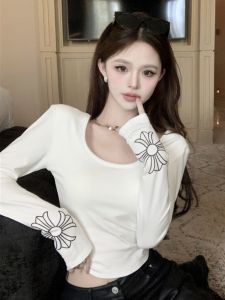 GUZILIAN | American Style Long Sleeve Printed T-Shirt Womens Fashion Slim Fit Base Layer Top Trendy Commute Style Korean Version