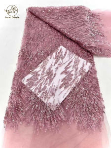 Vải Ren Pháp Đính Hạt Châu Phi Lưới Có Kim Tuyến Dành Cho Đầm Dự Tiệc Cưới Của Phụ Nữ Vải Ren Nigeria Đẹp Năm 2025