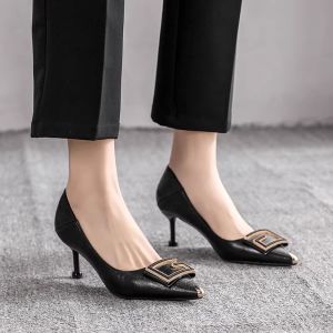 WANGGONGZHU | Leather High Heels Womens Spring Autumn Soft Leather Pointed Toe Commute Professional Fashion Low Key Atmosphere