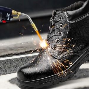 รองเท้าหัวเหล็กผู้ชายทรงสูง ป้องกันการเจาะและกันลื่น พื้นยางทนทาน ใส่สบาย สำหรับงานก่อสร้างและรองเท้าเซฟตี้