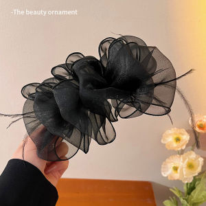 Bow Knot Princess Black Mesh Lace Feather Clip Korean Fashion Hair Clip Shark Clips Hair Accessories for Women