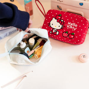 Sanrio | Sanrio Hello Kitty Polka Dot Cosmetic Bag with Embroidery Portable Zipper Makeup Organizer Bag for Travel Daily Use