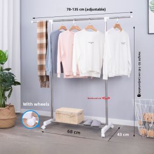 Indoor Stainless Steel Clothes Drying Rack Stand Single Rod Retractable Thickened Clothes Hanger for Balcony Bedroom