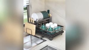 Dish Drying Rack Adjustable Kitchen Plates Organizer with Drainboard Over Sink Countertop Cutlery Storage Holde Kitchen Sink Dish Drainer Drying Rack Kitchen Utensils PH