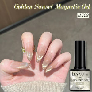 LILYCUTE | LILYCUTE 7ml Golden Sunset Cat Magnetic Nail Gel Polish Spring Golden Glitter Soak Off UV Gel Crystal Varnish Nail Art Design