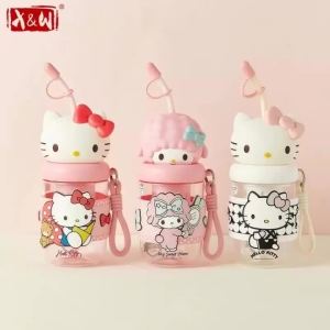 XW | X&W Sanrio Plastic Water Bottle Cartoon Straw Mug with CarryIing Rope&Cute Lid Summer Cold Drink Tea Tumbler Sports/Travel Cup