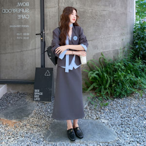 Gray Elegant Suit Set Dress Womens 2025 Autumn New Retro High-End Feeling Half Skirt Two-Piece Set Fashionable Casual Wear